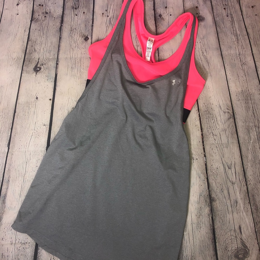 Under Armour Pink and Gray Built In Bra Tank - Picture 3 of 7